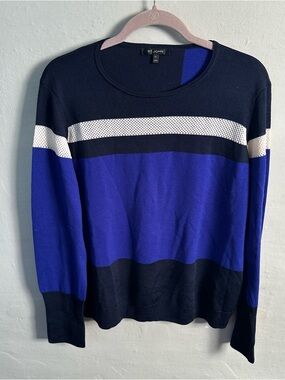 St. John Color Block Mesh Wool Blend Sweater